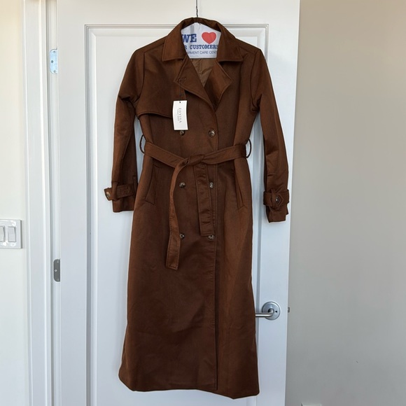 Brand new Edyisa mocha faux suede trench in size medium - Picture 2 of 4
